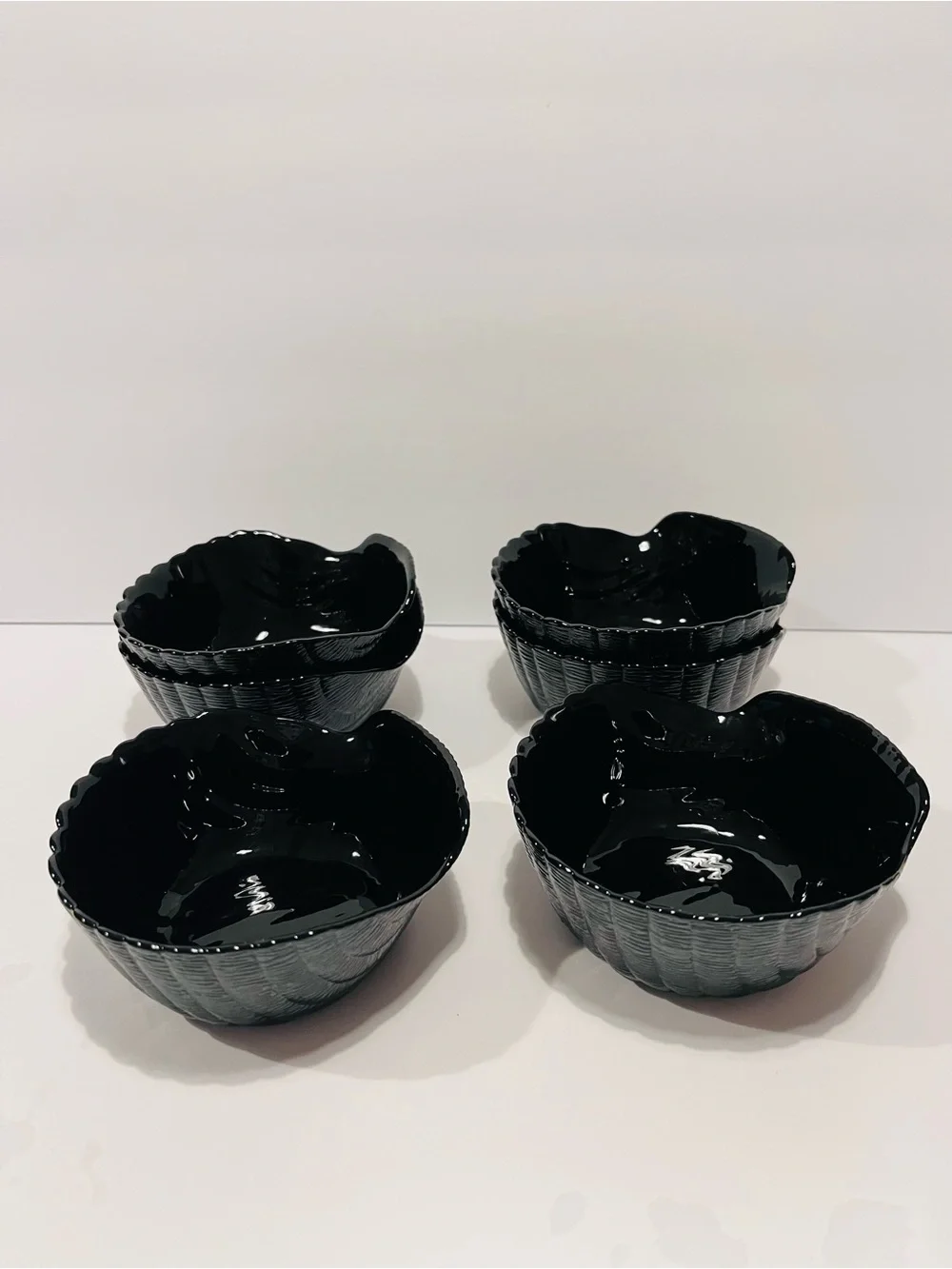 Vintage Arcoroc Coquillage Black Glass Sea Shell Set of 7 Serving Bowls